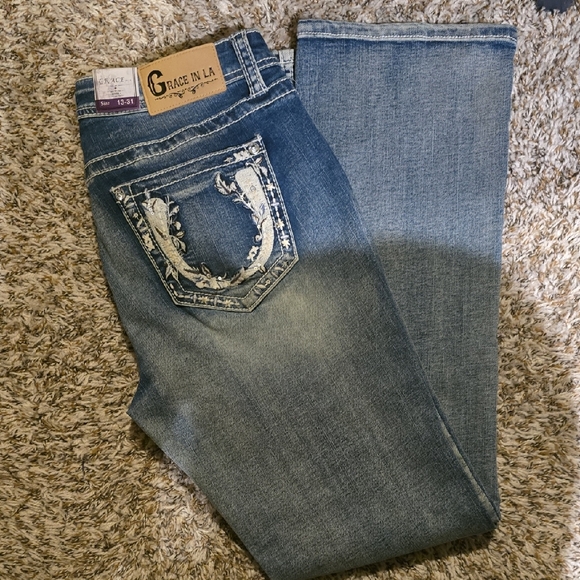 Grace in LA Denim - Grace in LA Women's Faded Blue Boot Cut Jeans